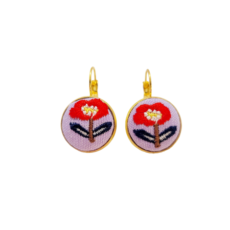 Earrings gold steel fabric flowers fabric2